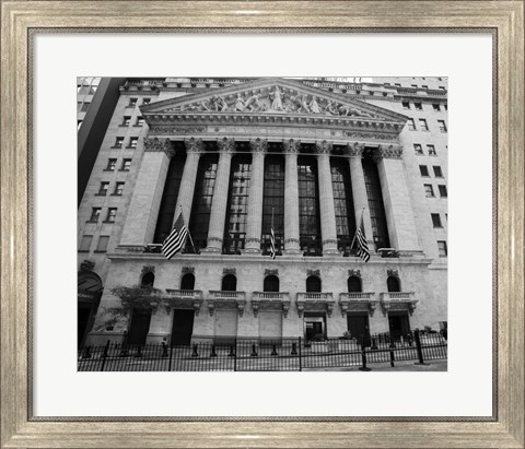 Framed New York Stock Exchange Exerior With US Flags Print