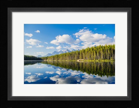 Framed Scenic Landscape Reflecting In Lake At Banff National Park, Alberta, Canada Print