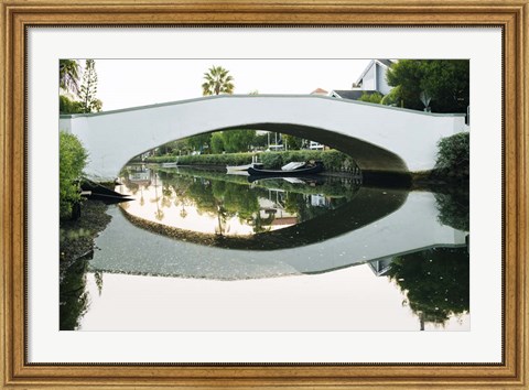 Framed Bridge Reflecting In Water, Venice Beach, California Print
