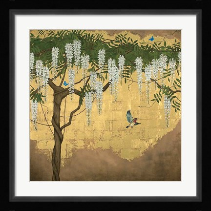 Framed Wisteria with House Finch Print