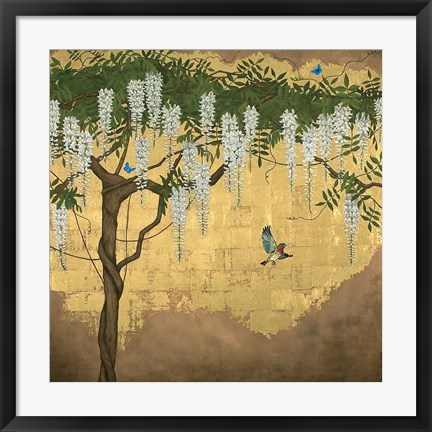 Framed Wisteria with House Finch Print