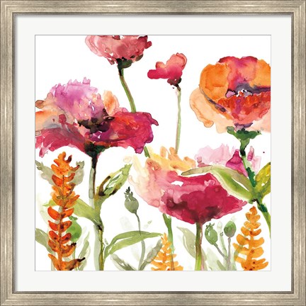 Framed Blooms And Greens Print
