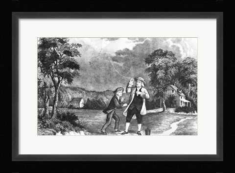 Framed June 1752 Benjamin Franklin Out Flying His Kite In Thunderstorm As An Experiment In Electricity And Lightning Print