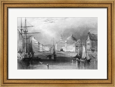 Framed Skyline Boston Massachusetts From Waterfront Showing Fanueil Hall Engraving By T. A. Prior From Bartlett Print