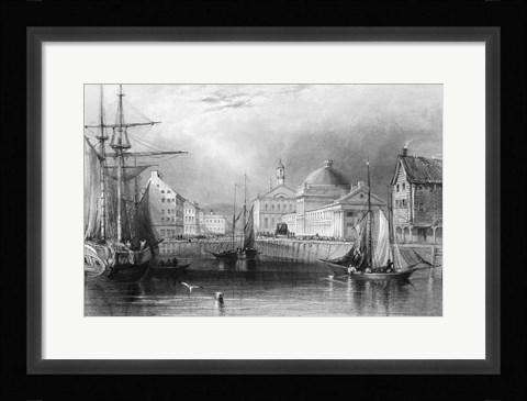 Framed Skyline Boston Massachusetts From Waterfront Showing Fanueil Hall Engraving By T. A. Prior From Bartlett Print