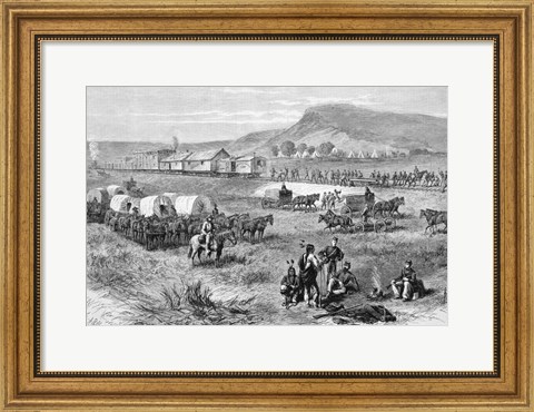 Framed Railroad Building On Great Plains Of America Print