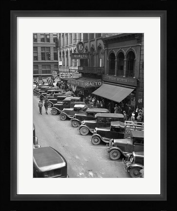 Framed 1936 Line Of Angle Parked Cars Downtown Main Street Knoxville Tennessee Print
