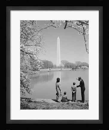Framed Family At Washington Monument Amid Cherry Blossoms Print