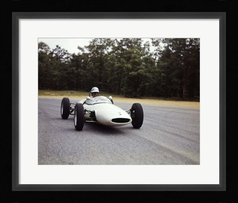 Framed Man Reace Car Driver Driving Lotus Ford Sports Car Print
