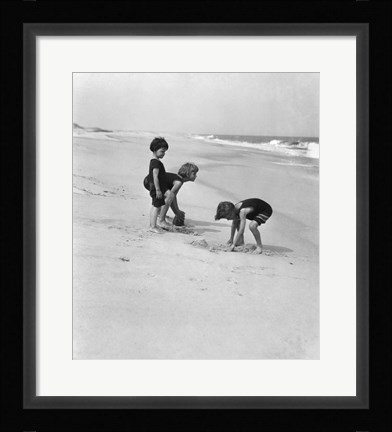 Framed 3 Kids Playing In The Sand On The New Jersey Shore Print