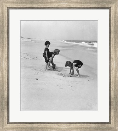 Framed 3 Kids Playing In The Sand On The New Jersey Shore Print