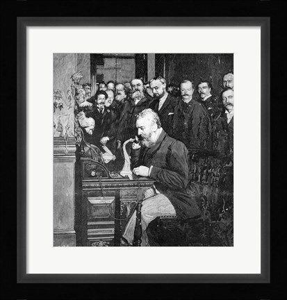 Framed Engraving Of Alexander Graham Bell Making First Long Distance Telephone Call From New York To Chicago In 1892 Print