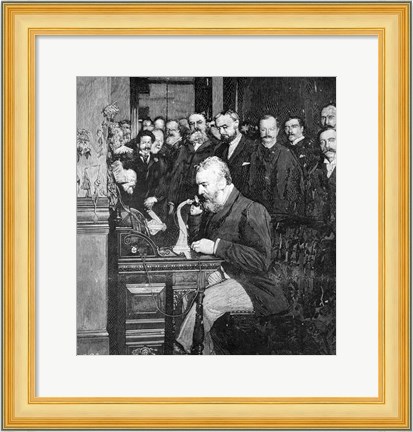 Framed Engraving Of Alexander Graham Bell Making First Long Distance Telephone Call From New York To Chicago In 1892 Print