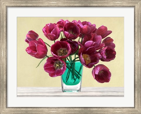 Framed Red Tulips in a Glass Vase Print