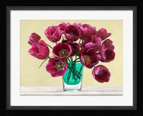 Framed Red Tulips in a Glass Vase Print