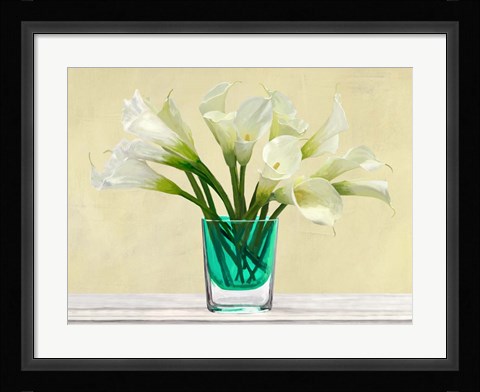 Framed White Callas in a Glass Vase Print