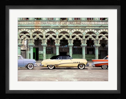 Framed Cars parked in Havana, Cuba Print