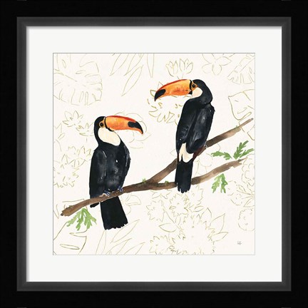 Framed Tropical Fun Bird I Flower Background Print