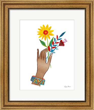 Framed Floral Hand IV No Design Tan Print