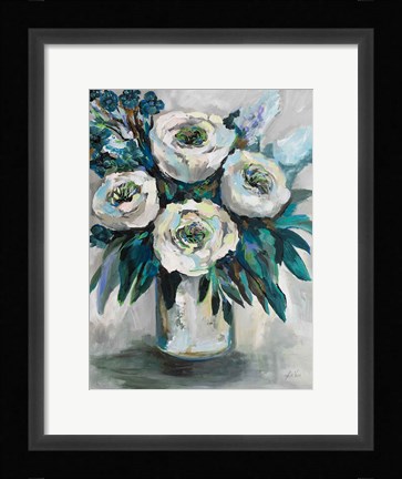 Framed White Roses Bouquet Print