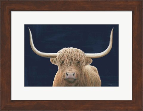 Framed Highland Cow Navy Print