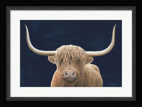 Framed Highland Cow Navy Print