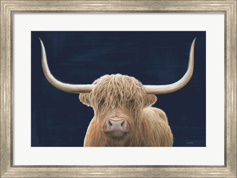 Framed Highland Cow Navy Print