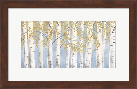 Framed Fresh Forest Light Blue Gold Print