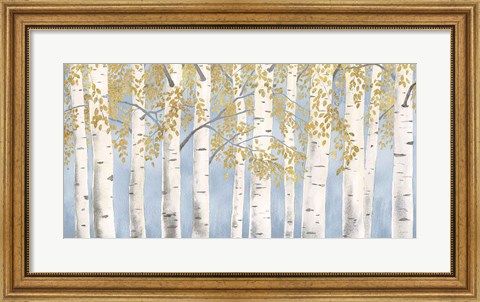 Framed Fresh Forest Light Blue Gold Print