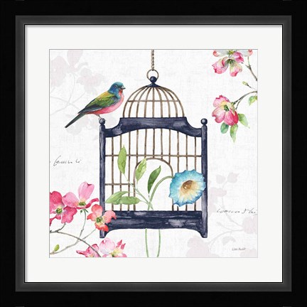 Framed Dogwood Garden V Navy Print