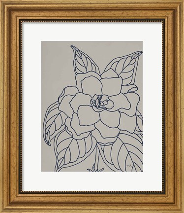 Framed Gardenia Line Drawing Gray Crop Print