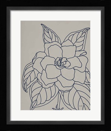 Framed Gardenia Line Drawing Gray Crop Print