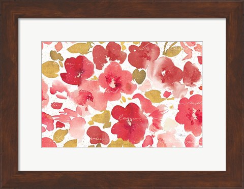 Framed Floral Flow I Red Gold Print