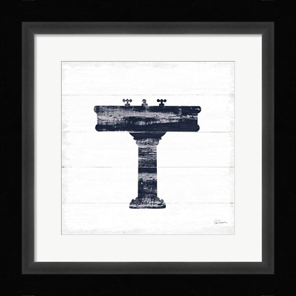 Framed Shiplap Bath II Navy Print