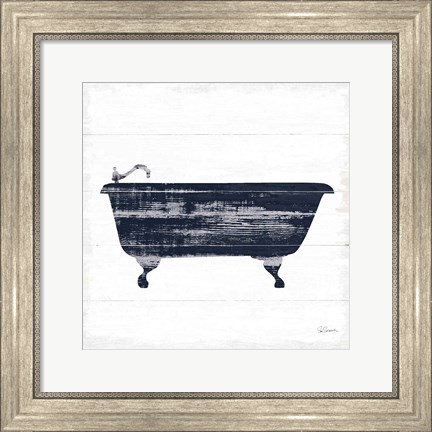 Framed Shiplap Bath I Navy Print