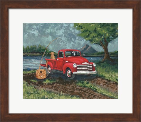 Framed Red Truck Fishing Buddy Print