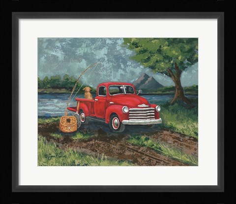Framed Red Truck Fishing Buddy Print