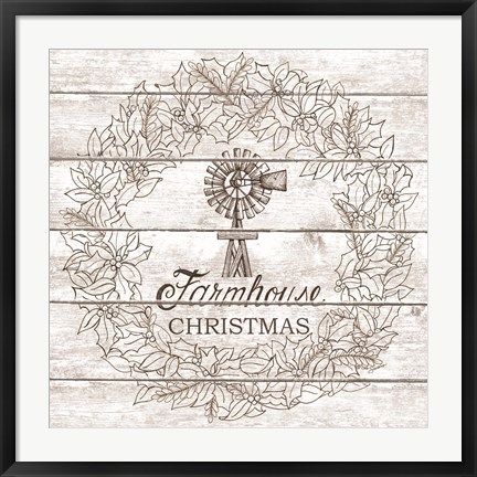 Framed Farmhouse Christmas Wreath Print
