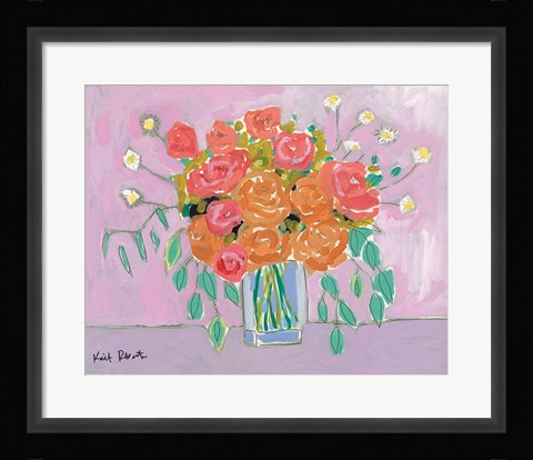 Framed Tea Roses on Lavender Print