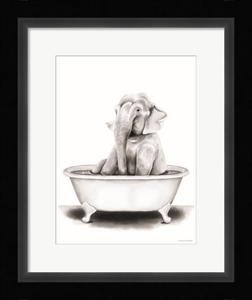 Framed Elephant in Tub Print