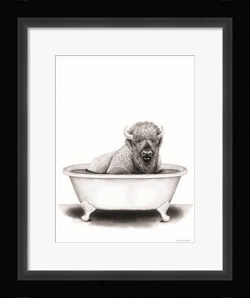 Framed Bison in Tub Print