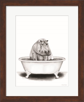 Framed Hippo in Tub Print