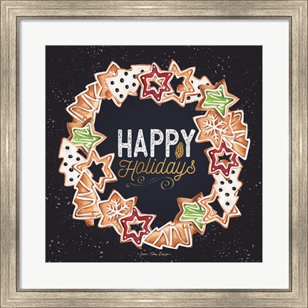 Framed Gingerbread Happy Holidays Wreath Print