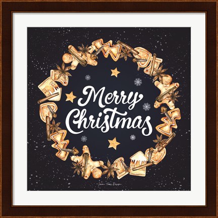 Framed Gingerbread Merry Christmas Wreath Print