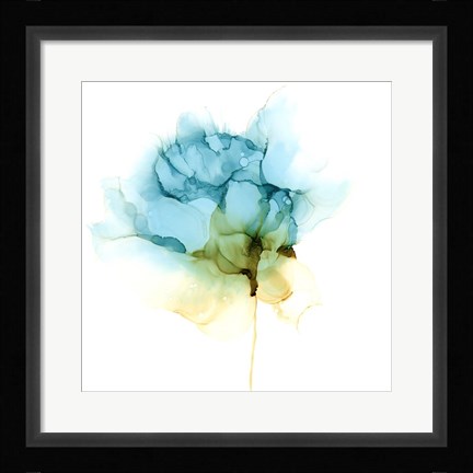 Framed Blooming Cyan I Print