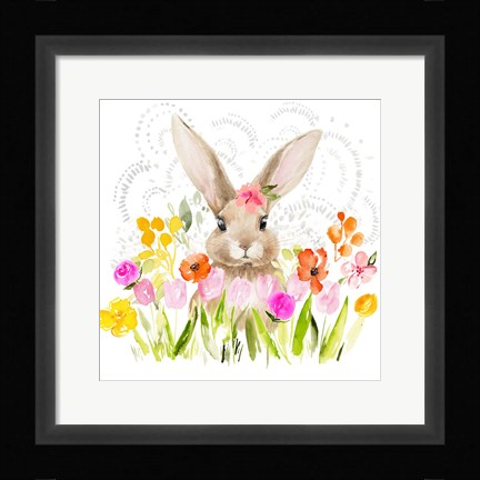 Framed April Flowers &amp; Bunny I Print