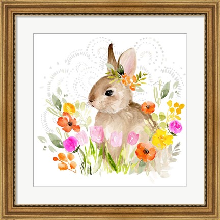 Framed April Flowers &amp; Bunny II Print