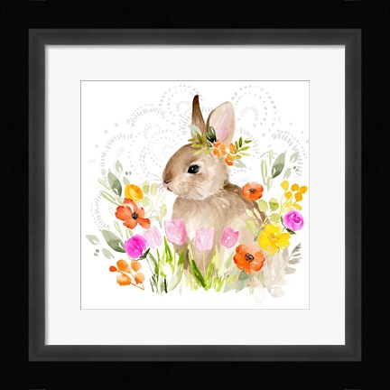 Framed April Flowers &amp; Bunny II Print