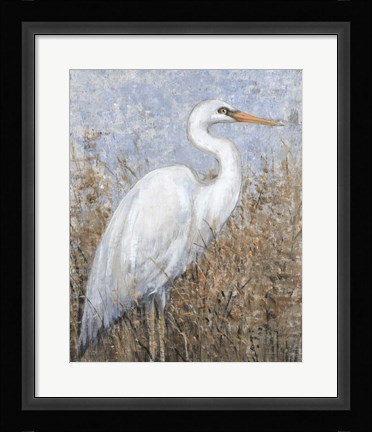 Framed White Heron I Print