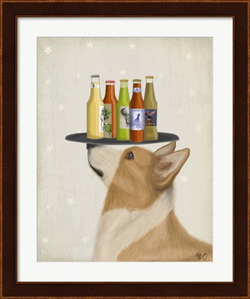 Framed Corgi Tan White Beer Lover Print